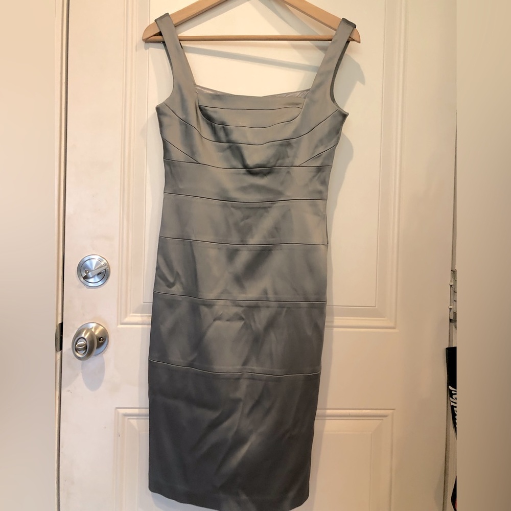 Sleek Silver-gray dress for wedding, work conferences.
